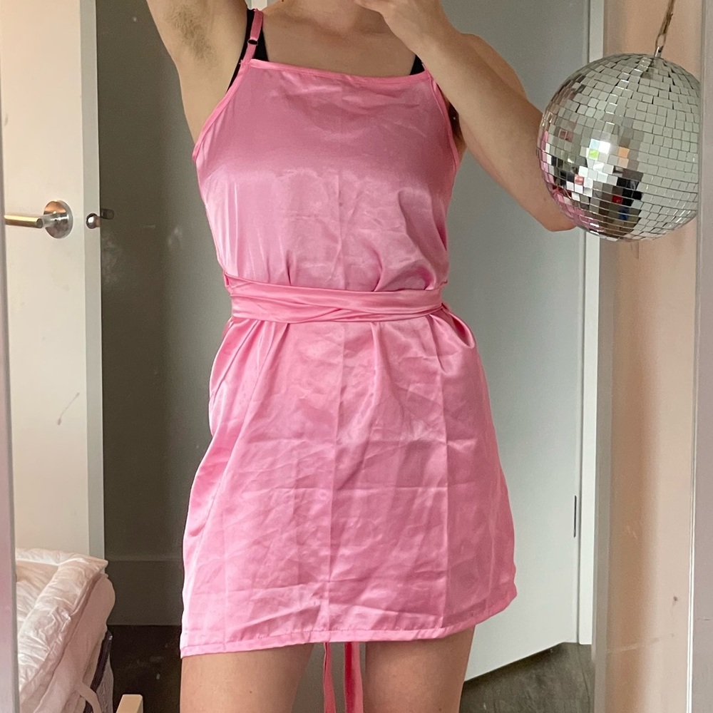 Pink Satin O'Mighty Wrap Dress